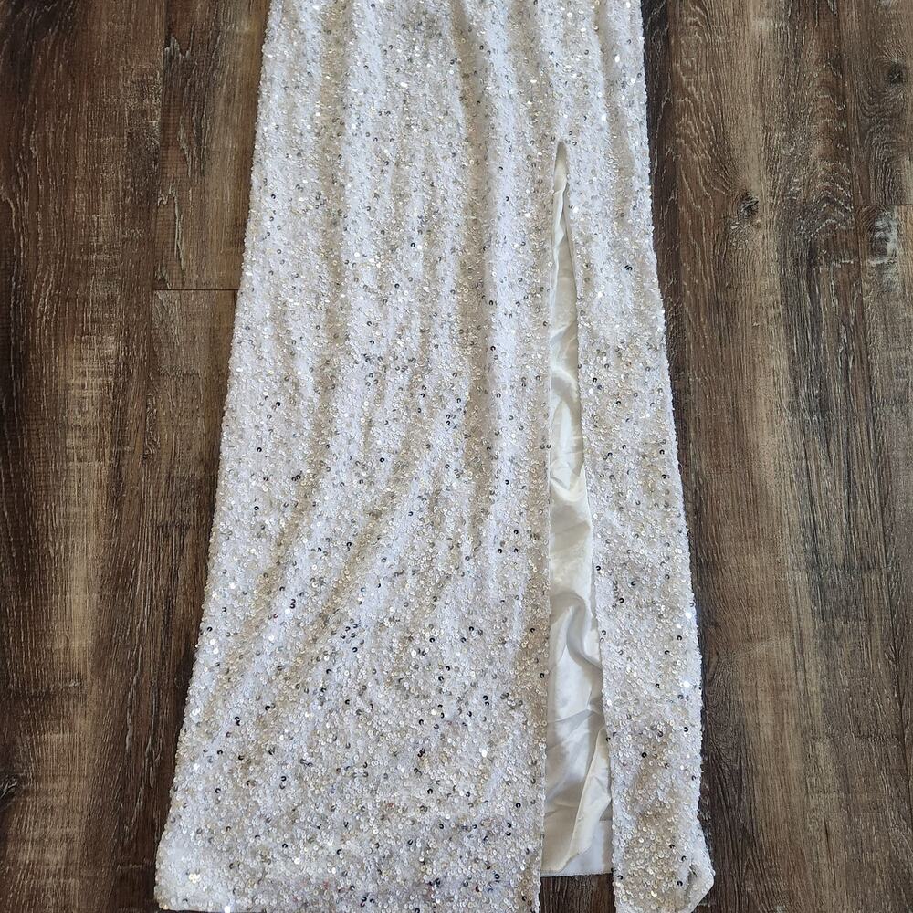 Retrofete Camille Sequin Chiffon Dress V Neck Long Sleeve Maxi White Size XS NWT - Picture 5 of 12